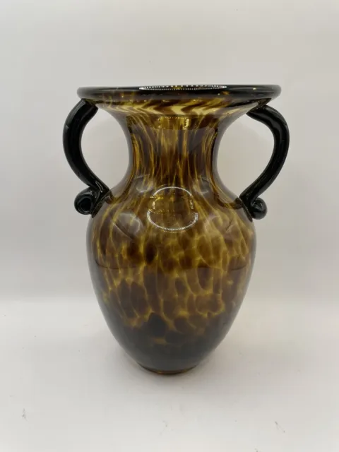 Murano Style Art Glass Italian Venetian Style Glass Vase Attached Handles