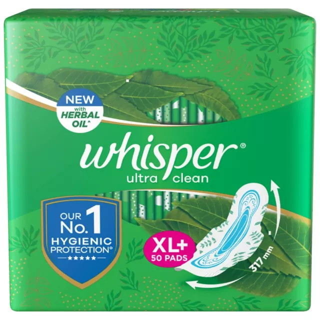 Whisper Ultra Clean Sanitary Pads For Women, X-Large +, Pack of 50 Napkins us