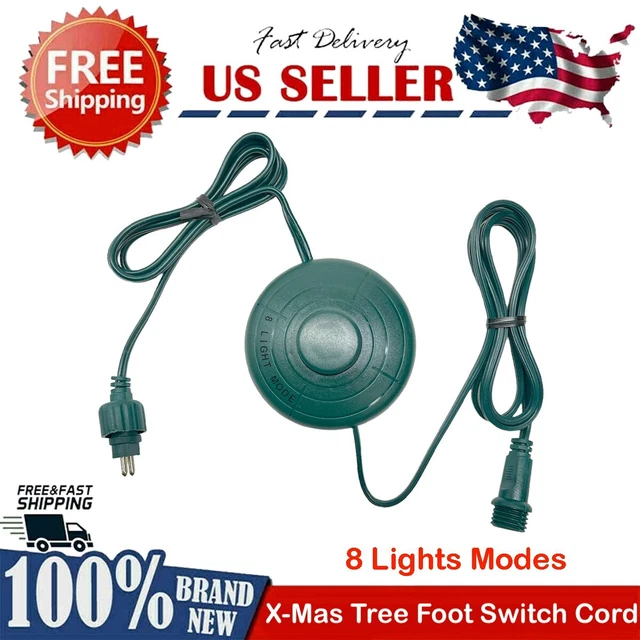 Christmas Tree Power Cord Foot Switch 8 Light Mode Raintight 1/2inch Plug 6Ft