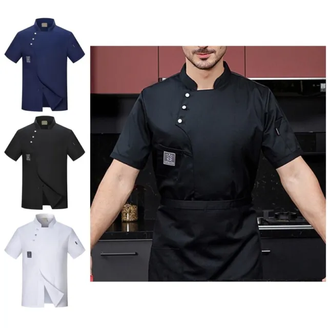 Chef Top Short Sleeves Cooking Plus Size Hotel Kitchen Chef Top Stand Collar