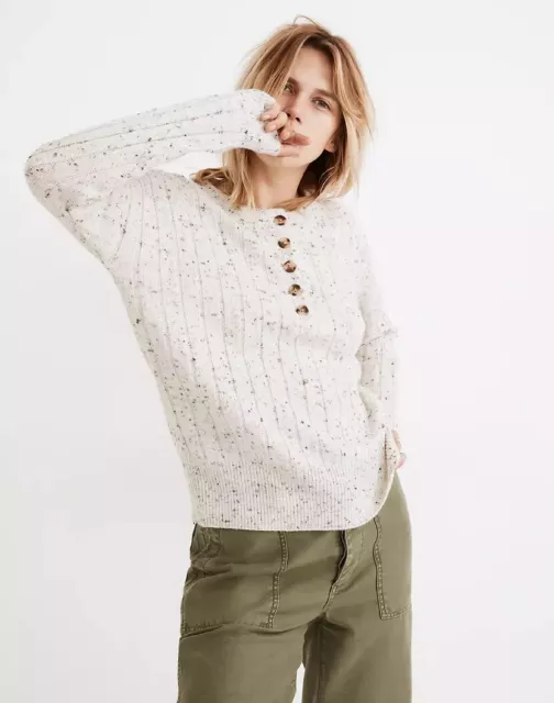 NWOT 2021 Madewell Sweater Wool Blend Henley Donegal Bowden Womens XS NB382 $90