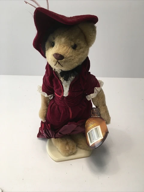 VINTAGE STUFFED PLUSH Brass Button Bear Gabrielle with Stand 12