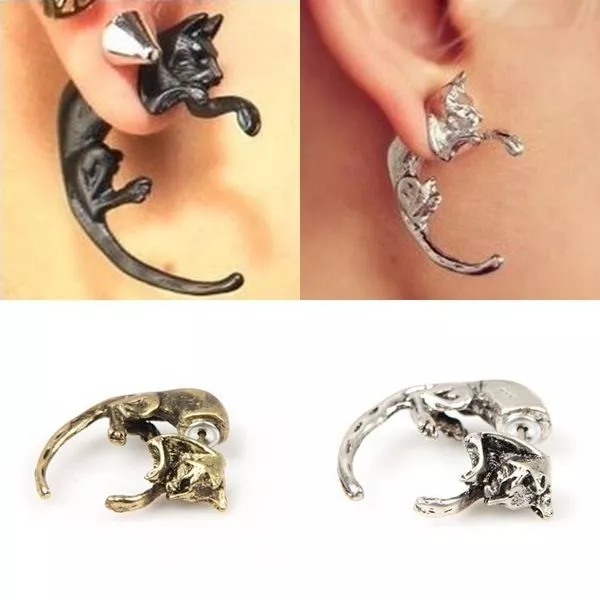 3D Ear Cuff Kater Katze Cat Ohrring Ohrklemme Ohrclip Ohrschmuck Ohrstecker WOW