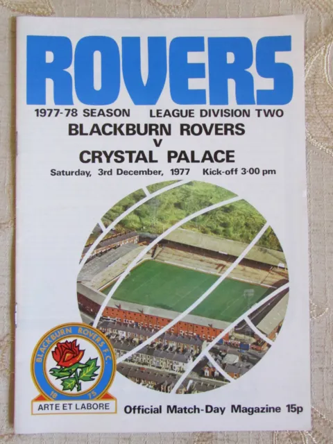 The Official Match Day - Magazine Of Blackburn Rovers & Crystal Palace 1977