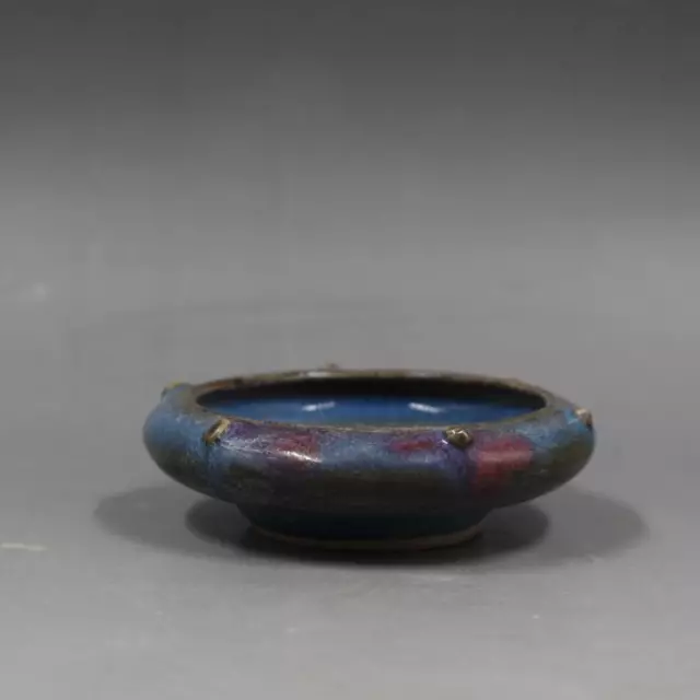 Chinese Song Jun Kiln Porcelain Blue Glaze Red Stipple Design Brush Washer 3.15"
