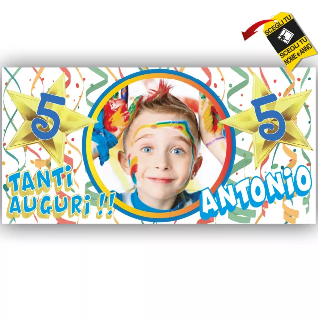 Striscione Banner COMPLEANNO PERSONALIZZATO foto nome Feste Compleanno Eventi