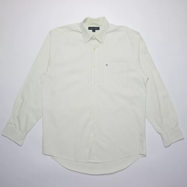 Tommy Hilfiger Men's Green Long Sleeve Regular Fit Striped Cotton Shirt Size M