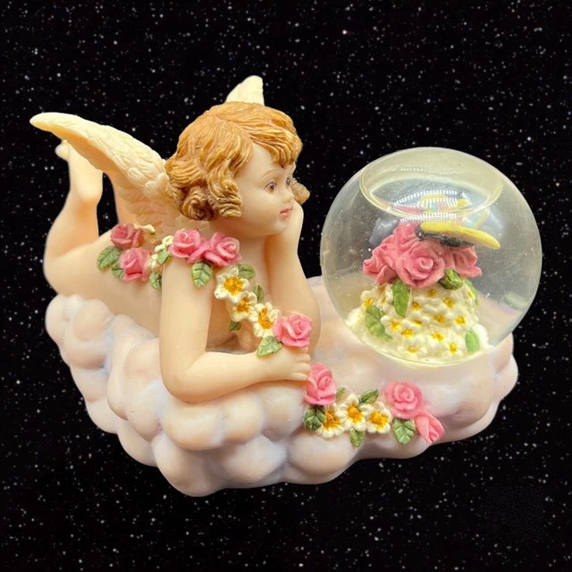 Lefton China Celestial Cherubs Collection By Jeffrey Figurine Snow Globe 4”W 3”T