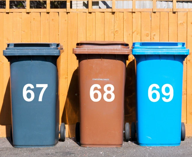 2 X WHITE Wheelie Bin House Numbers Stickers Wheely Dustbin Sticker