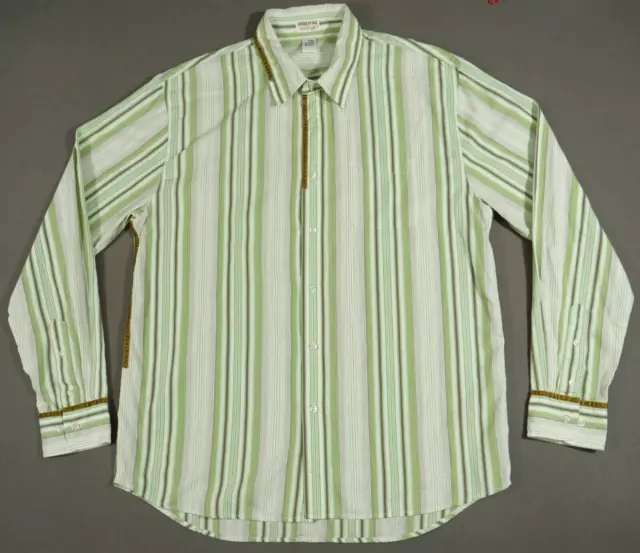 American Rag Cie Shirt Mens Extra Large Green Striped Long Sleeve Button Up