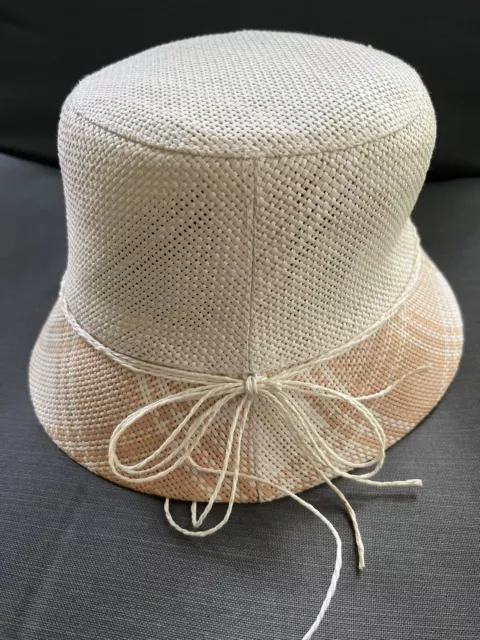 100% Paper Bucket Hat Women's One Size Cap Woven - Tan/Cream Plaid Trim