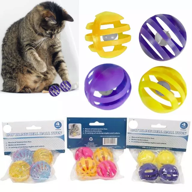 8 Pc Plastic Bell Balls Cat Toys Kitten Puppy Chase Round Play Rattle Colorful