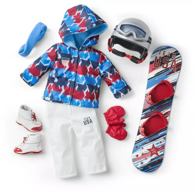 American Girl Team USA Snowboarding Set for 18" Doll ~Coat Snowboard Helmet+ NIB
