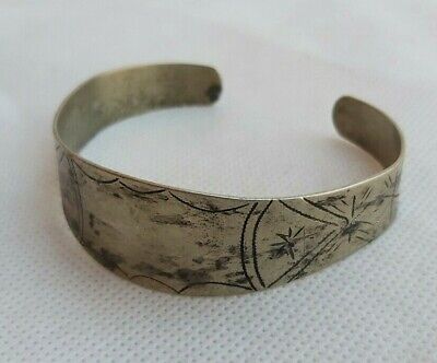 RARE ANCIENT SILVER COLOR BRACELET STYLE VIKING Engraved ARTIFACT AUTHENTIC