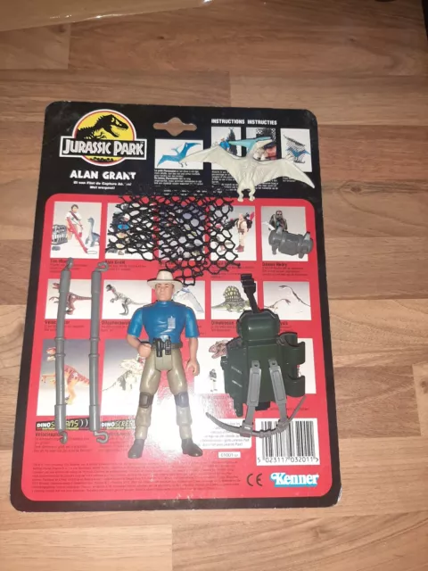 Vintage Jurassic Park ALAN GRANT Action Figure Kenner 1993 complet CARD EURO