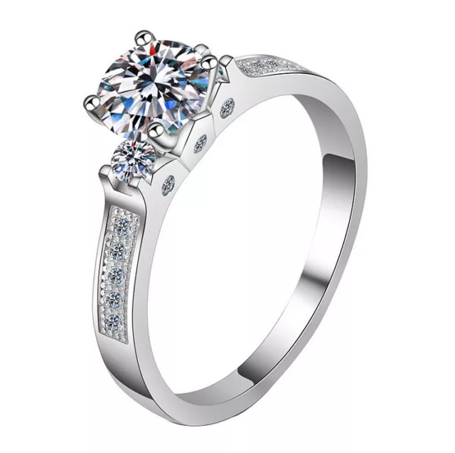 Women's 925 Sterling Silver Diamond Created Wedding Bridal Engagement Ring C1