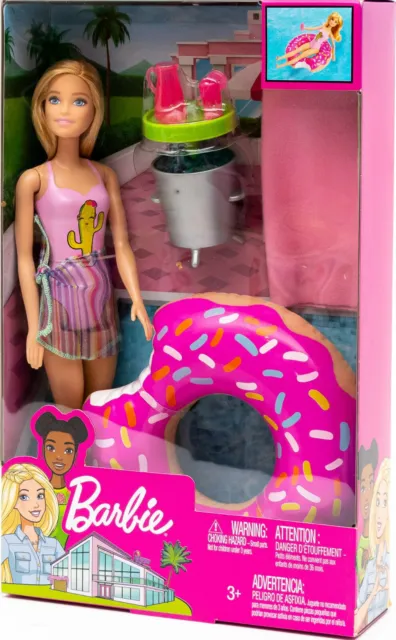 Barbie Puppe Donut mit Schwimmring Set Tisch und Zubehör Mattel GHT19 NEU OVP