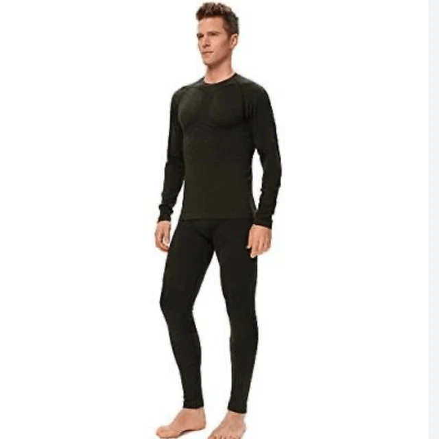 EnerWear Unisex Merino Wool Seamless Thermal Long John Set, army green L