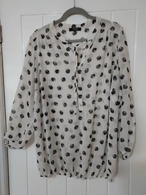 Ladies White/Black Large Spotted Sheer Blouse Size 24