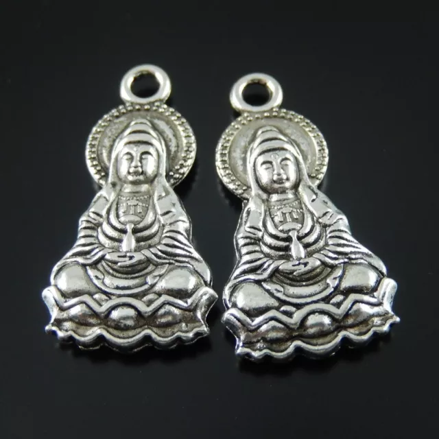15 Stück Antike Silber Legierung Buddha auf Lotus Charm Anhänger Kunst 31809