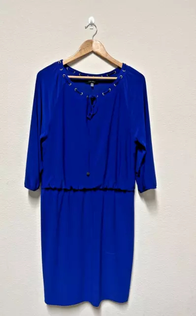 Nine West Womens Dress Size 12 Royal Blue 3/4 Sleeve Elastic Waist Dressy