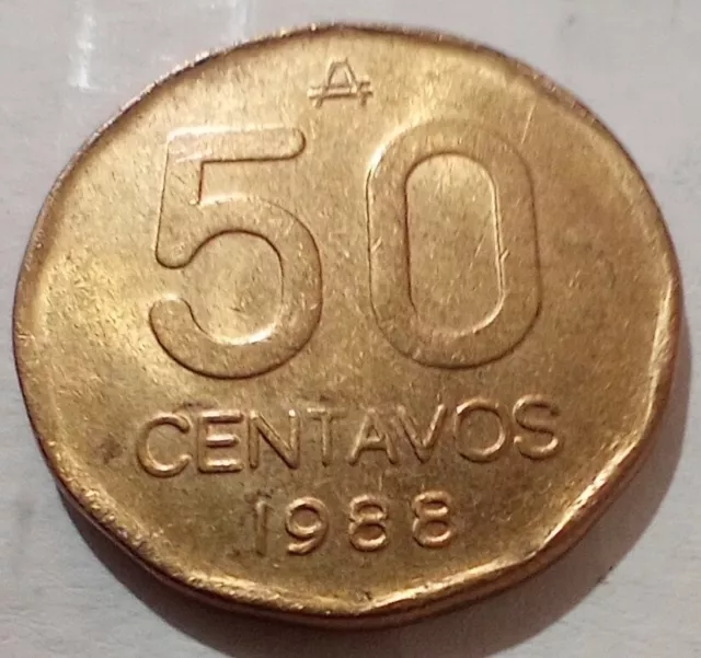 Argentina 1988 50 Centavos Brass Coin Capped liberty head  Australes ₳