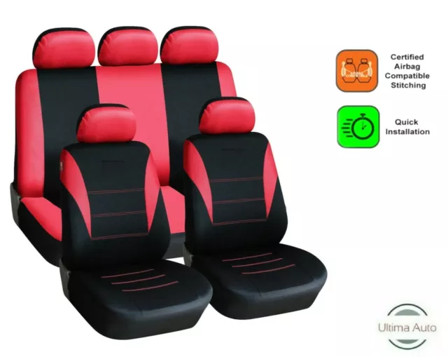 9 Pezzi Completo Rosso Tessuto Set Coprisedili Auto Renault Clio Megane MPV