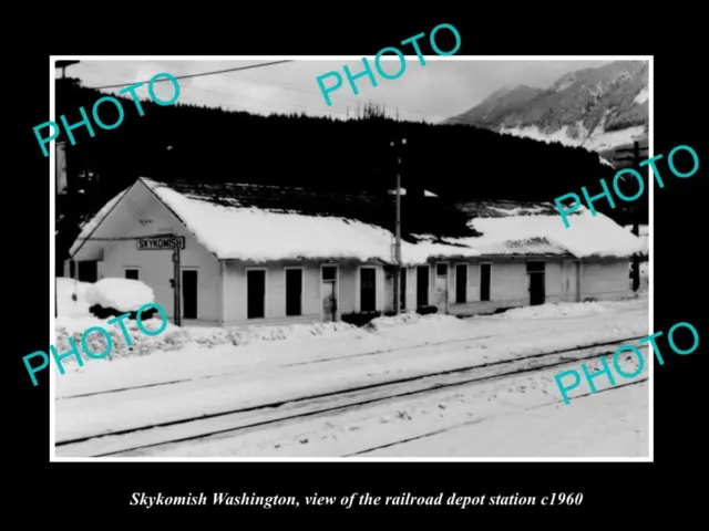 OLD LARGE HISTORIC PHOTO OF SKYKOMISH WASHINGTON THE RAILROAD DEPOT c1960