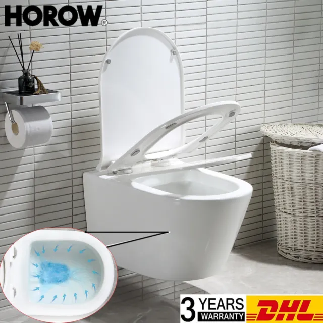 Wand-WC Set Toilette spülrandlos Hänge-WC WC-Sitz Absenkautomatik Weiß HOROW