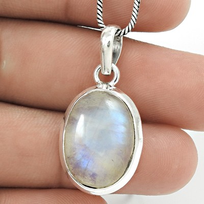 Argent Sterling Bijoux Forme Ovale Naturel Arc-en-Ciel Lune Tribal Pendentif H14 