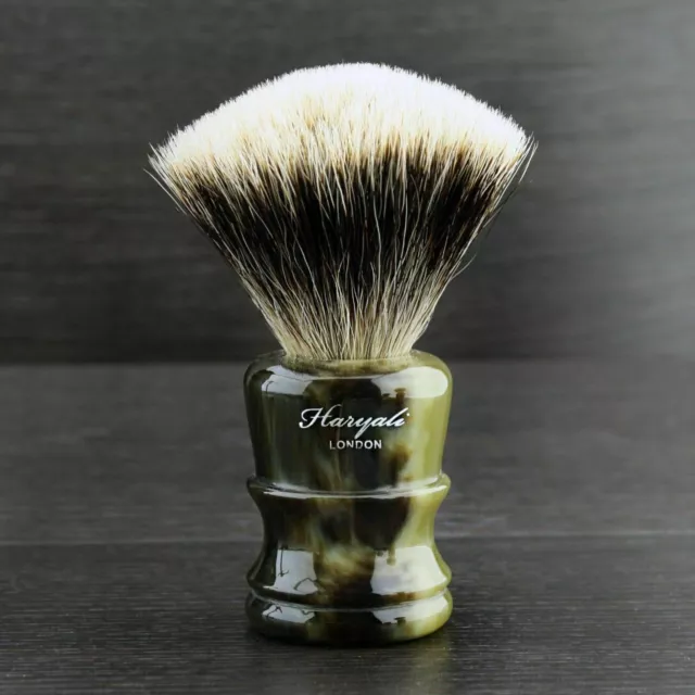 Silver Tip Badger Hair Shaving Brush Horn Resin Handle by Haryali London for Men