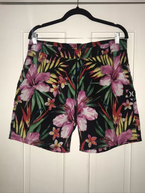 Hurley Men's Tropical Print  Swim Trunks Elastic Waist Pockets Size Medium