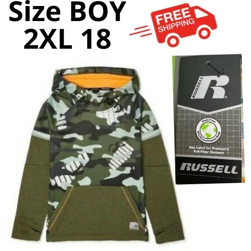 NWT - Russell SIZE 2XL 18 Youth Tech Fleece Pullover Hoodie Sweatshirt Camo NWT
