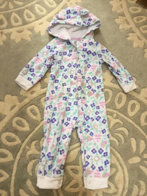 Carter's Floral Fleece Hooded Outfit Coverall Jumpsuit 6 12 Months Excellent