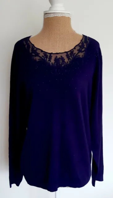 Kaleidoscope Ladies Navy Mesh Embroidered Embellished Jumper Sweater Size 12 NEW