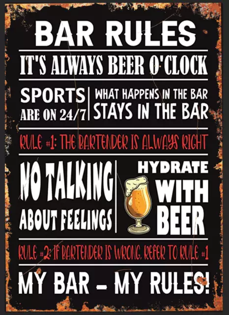 Bar Rules Metal Sign Pub Wall Plaque Garden Home Bar Man Cave Shed Gift Humour