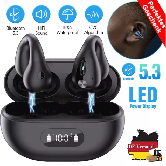 Headset Bluetooth Open Ear Kopfhörer,Ear Clip Knochenschall Kopfhörer mit Mic