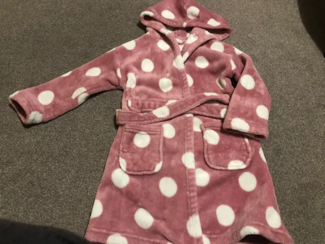 Girls F&F Pink Spot Dressing Gown Age 5-6 Years Soft & Fluffy