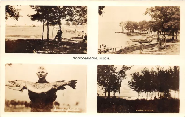 G71/ Roscommon Michigan RPPC Postcard c1930s 4View Golf Cottage Fishing