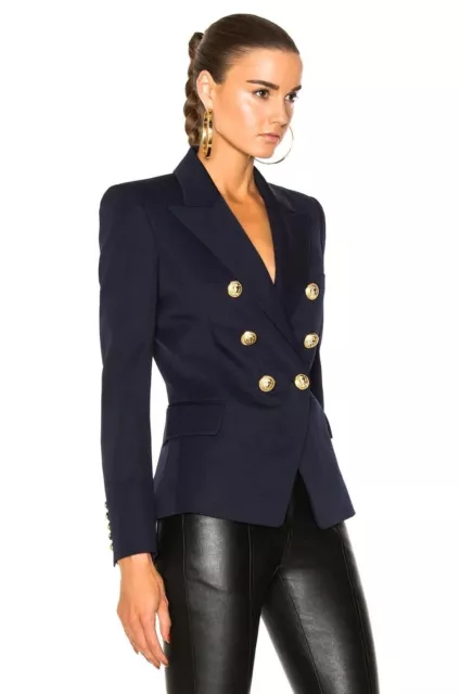 NWT -  BALMAIN⚡ double breasted wool blazer jacket size 34 Dark Navy STUNNING