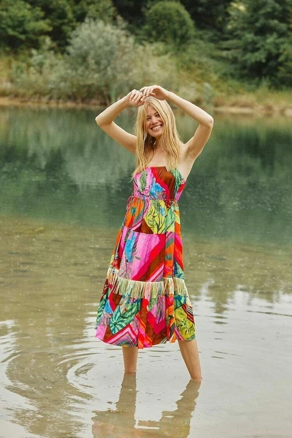ANTHROPOLOGIE FARM RIO Palila Fringe Midi Dress Topical Print Size Large  $111.99 - PicClick