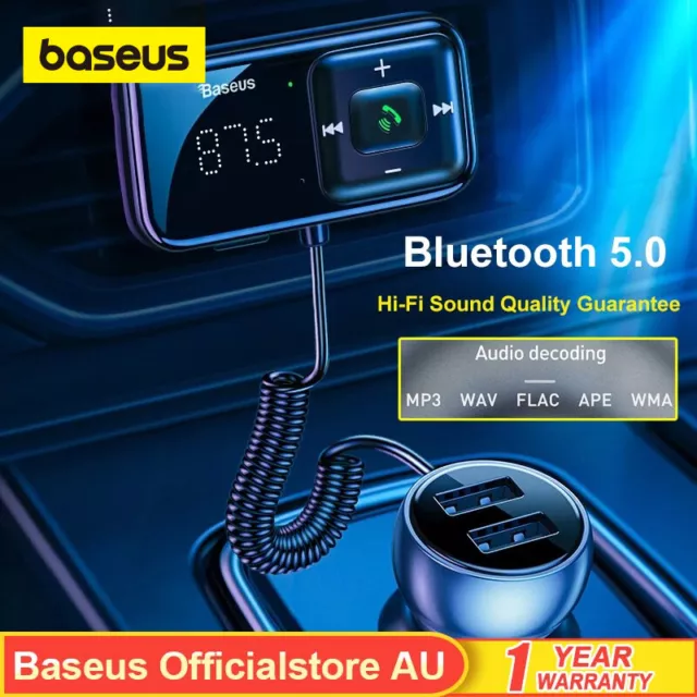 Baseus Bluetooth 5.0 FM Transmitter Handsfree USB Charger Car Kit Radio Adapter