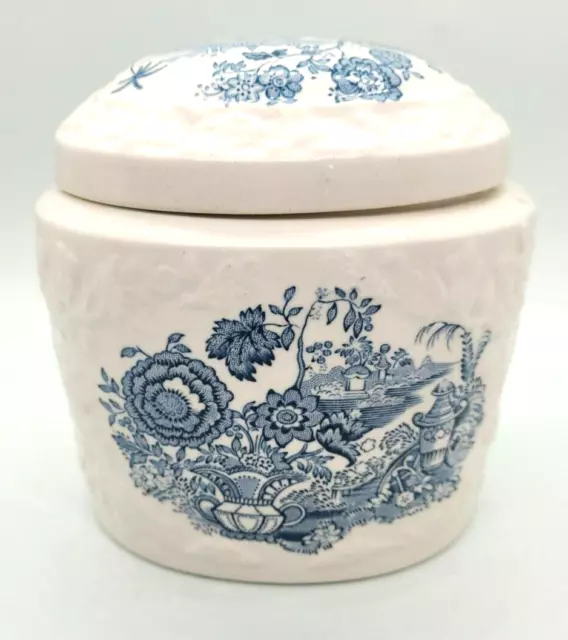 Masons Ironstone Oval Shaped Lidded Blue and White storage jar tea caddy 3