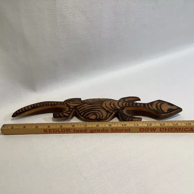 Vintage Folk Art Hand Carved Burnt Wood Wooden LIZARD  14  3/4” Long See Photos