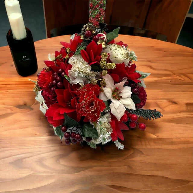 Quality Artificial Christmas  Arrangement Grave vase / Memorial / Crem Pot Red 2