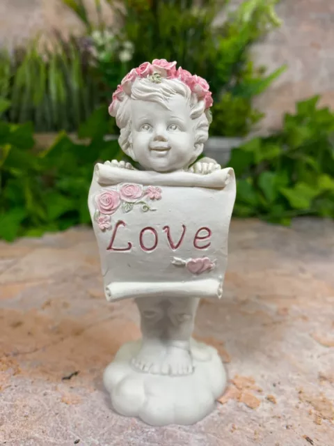 Cherubic 'LOVE' Resin Figurine with Floral Crown Decorative Angel Statue Gift 2