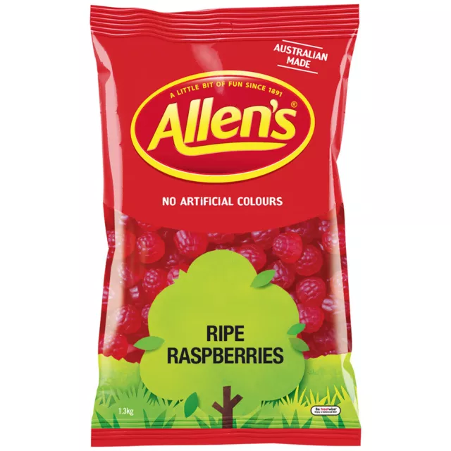 Allen's 1.3kg Ripe Raspberries Flavoued Soft Chewy Candy/Lolly Confectionery Bag