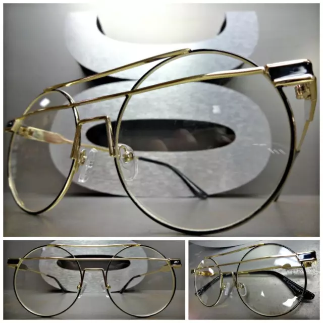 CLASSY Vintage RETRO HIP HOP Style Clear Lens EYE GLASSES Round Gold Metal Frame