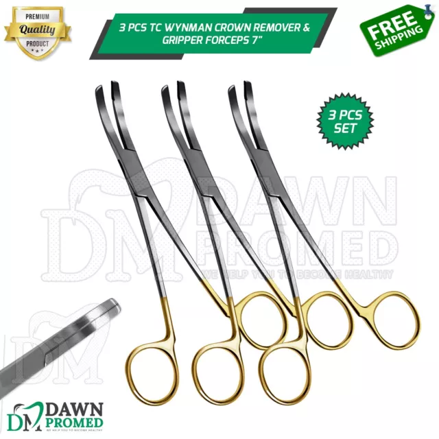 3 Pcs T/C Wynman Crown Remover & Gripper Forceps 7" Dental Instruments German Gr