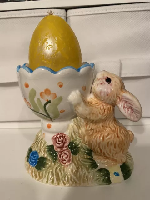 Ceramic Spring Easter Bunny Votive Candle Holder 4"H X 4.5"L X 3"W 2" Egg Candle 3